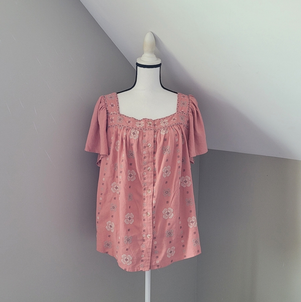 Torrid Beach Linen Eyelet Trim Shirt